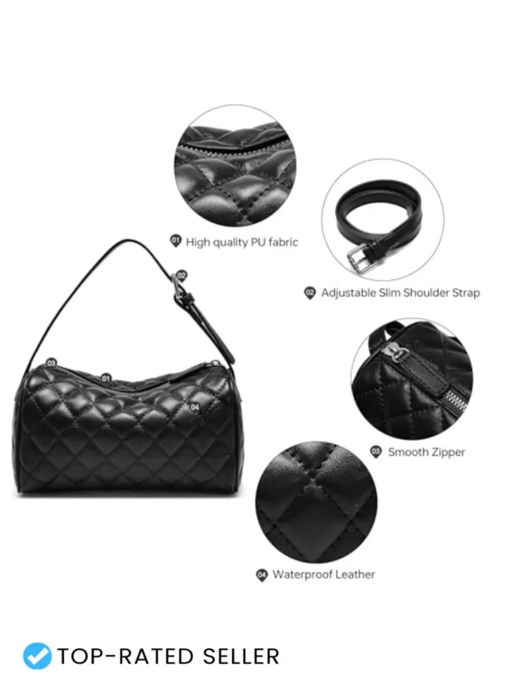 Women's Faux Leather Barrel Hobo Crossbody Bag with Adjustable Strap